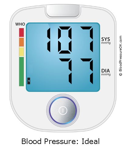 Pressão de enchimento 107 sobre 77 no monitor de pressão arterial