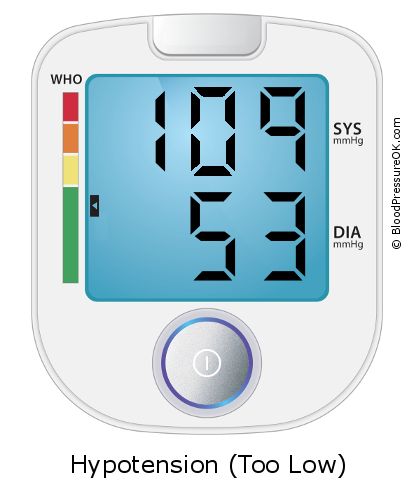 Blood Pressure 109 over 53 on the blood pressure monitor