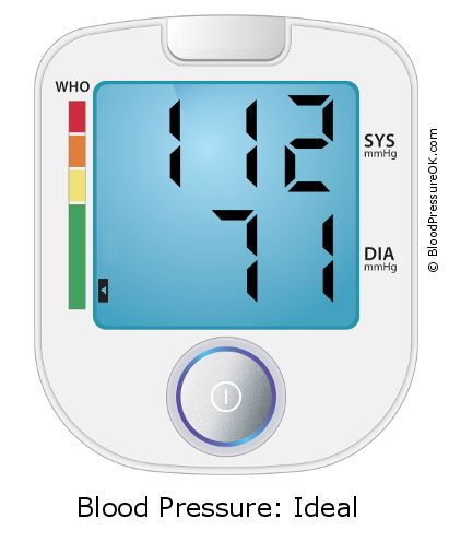 Pressão de cheiro 112 acima de 71 no monitor de pressão arterial