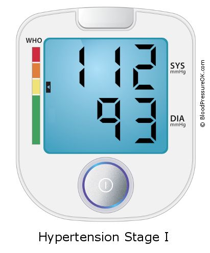 Blood Pressure 112 over 93 on the blood pressure monitor