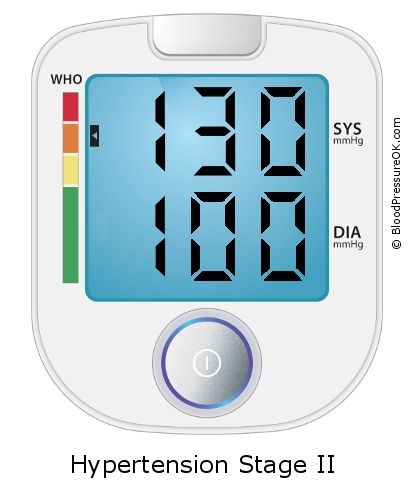 Blood Pressure 130 over 100 on the blood pressure monitor