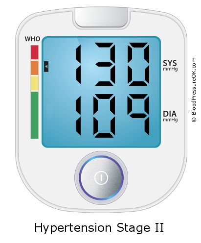 Blood Pressure 130 over 109 on the blood pressure monitor