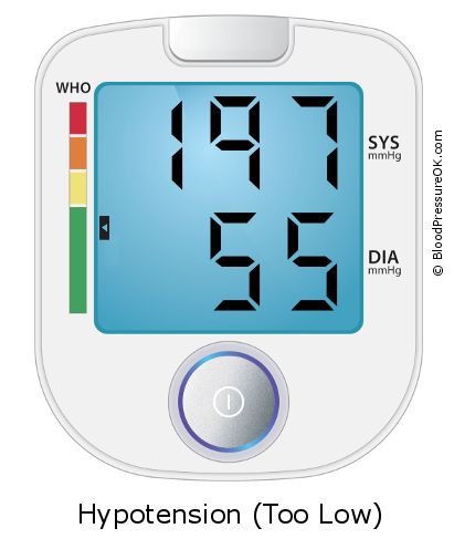 Blood Pressure 197 over 55 on the blood pressure monitor