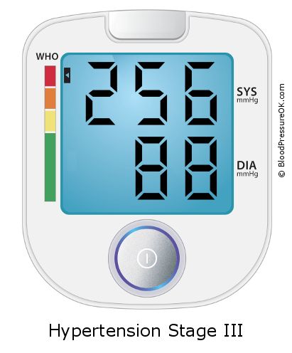 Blood Pressure 256 over 88 on the blood pressure monitor
