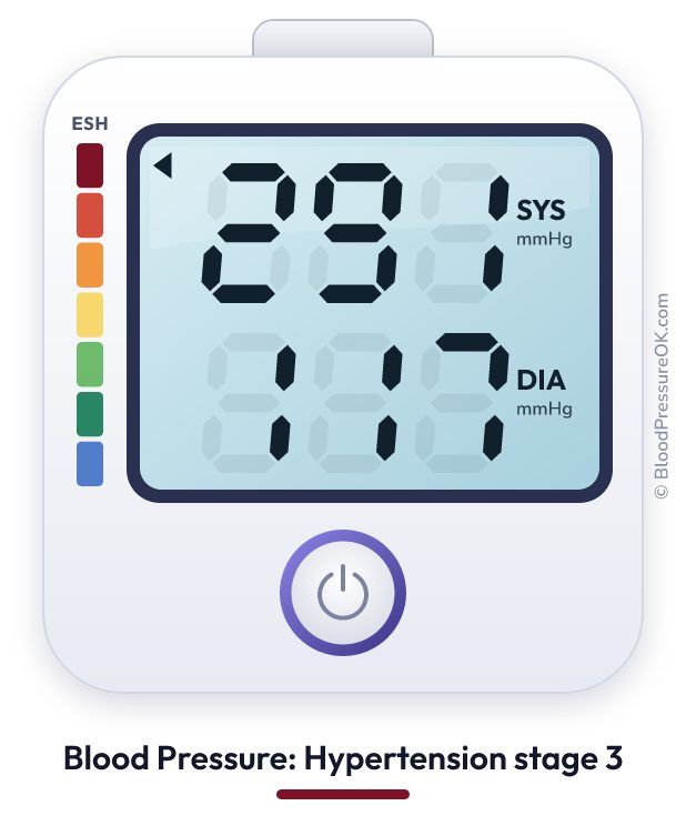 Blood pressure 291 over 117 on the blood pressure monitor