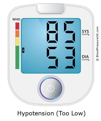 Blood Pressure 85 over 53 on the blood pressure monitor
