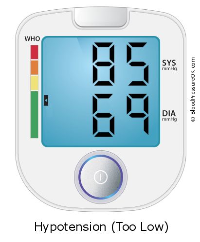 Blood Pressure 85 over 69 on the blood pressure monitor